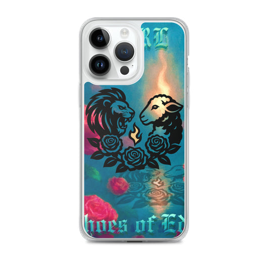 Phone case with lion and sheep design on a colorful background
