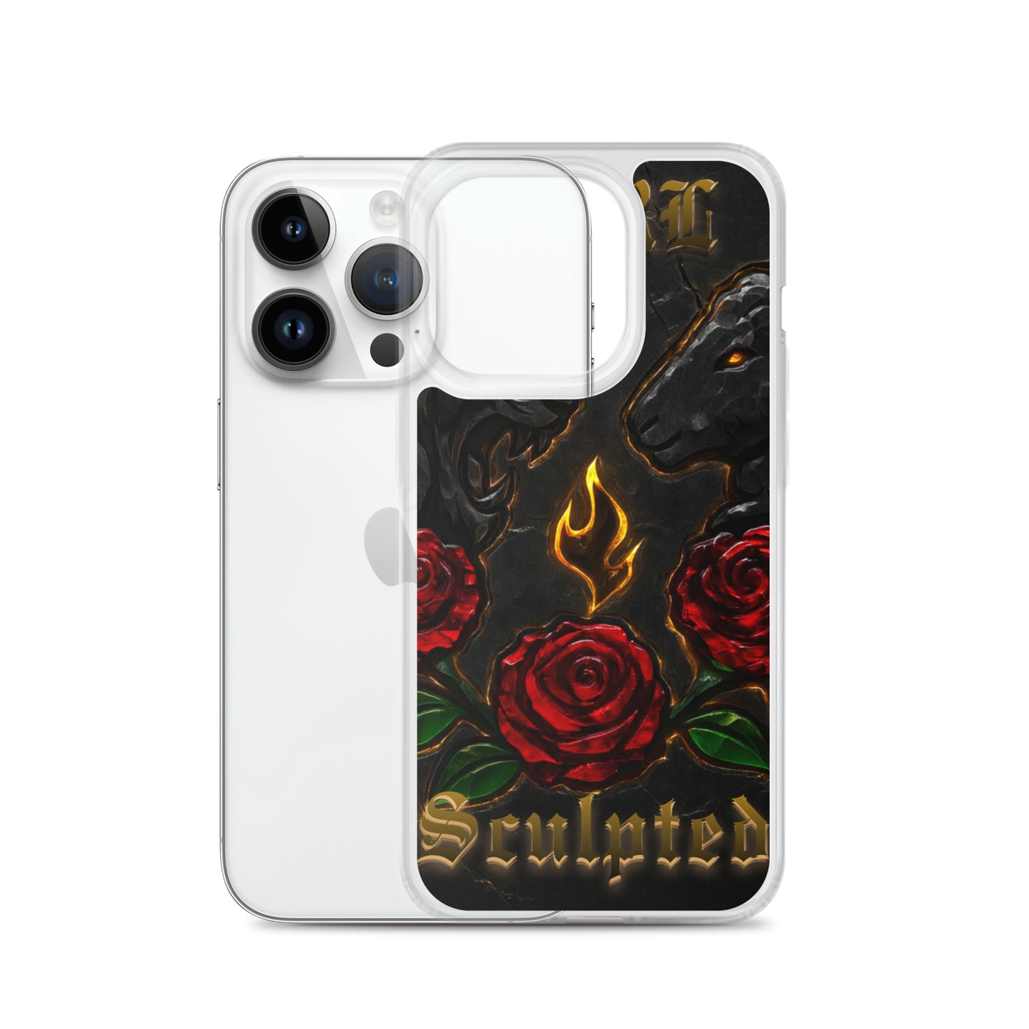 Phone case with lion/lamb design on a white background