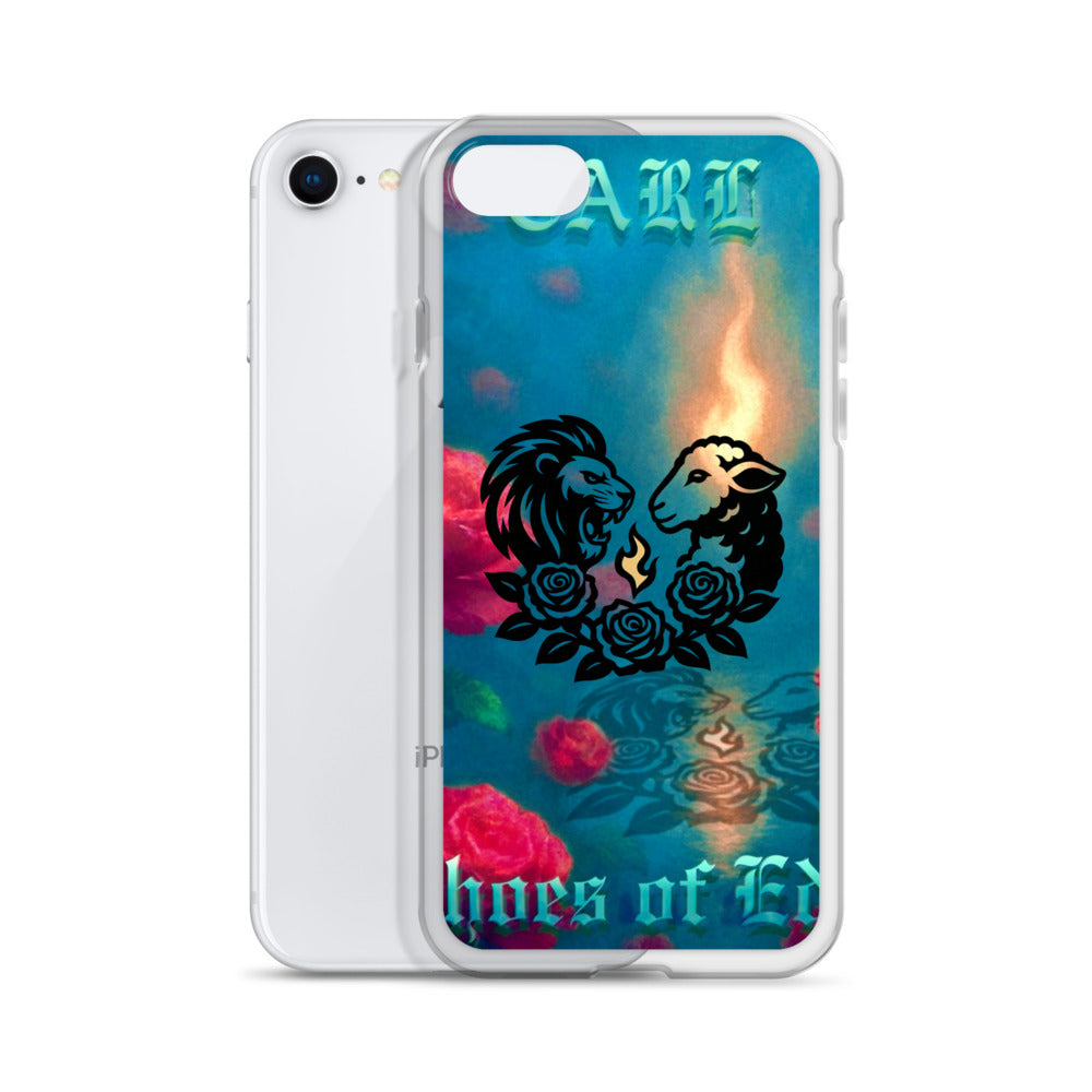 Phone case with lion design and colorful background on a white background