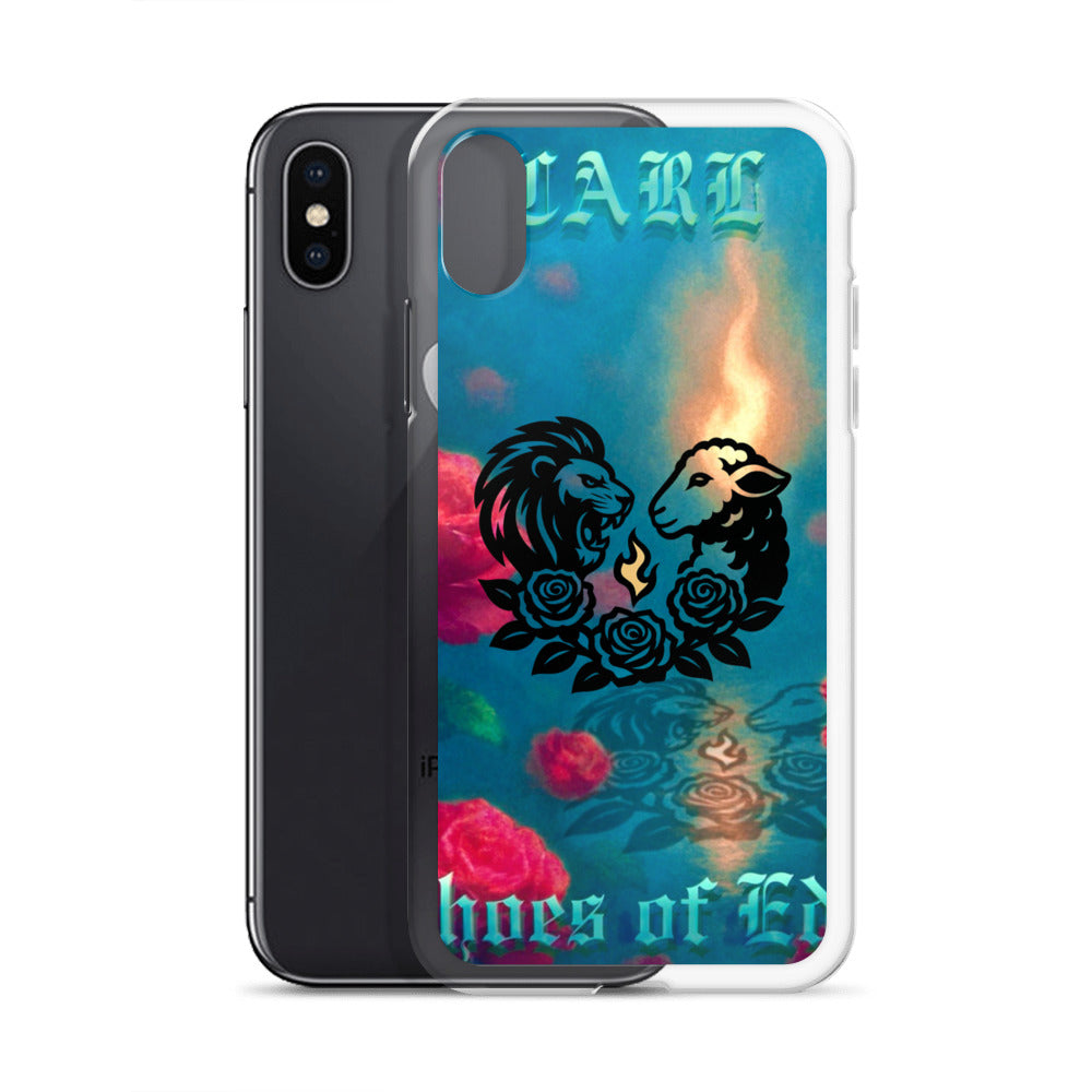 Phone case with lion and rose design on a colorful background