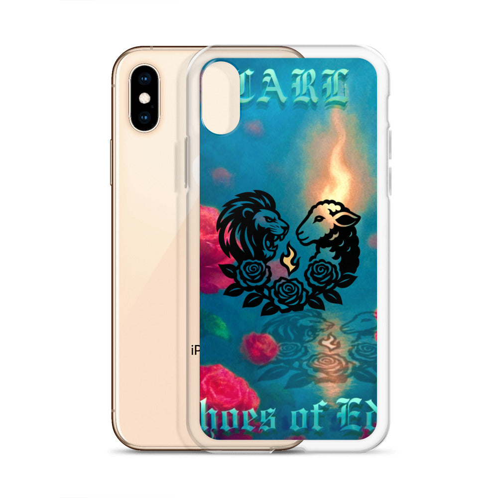 Phone case with lion and rose design on a colorful background
