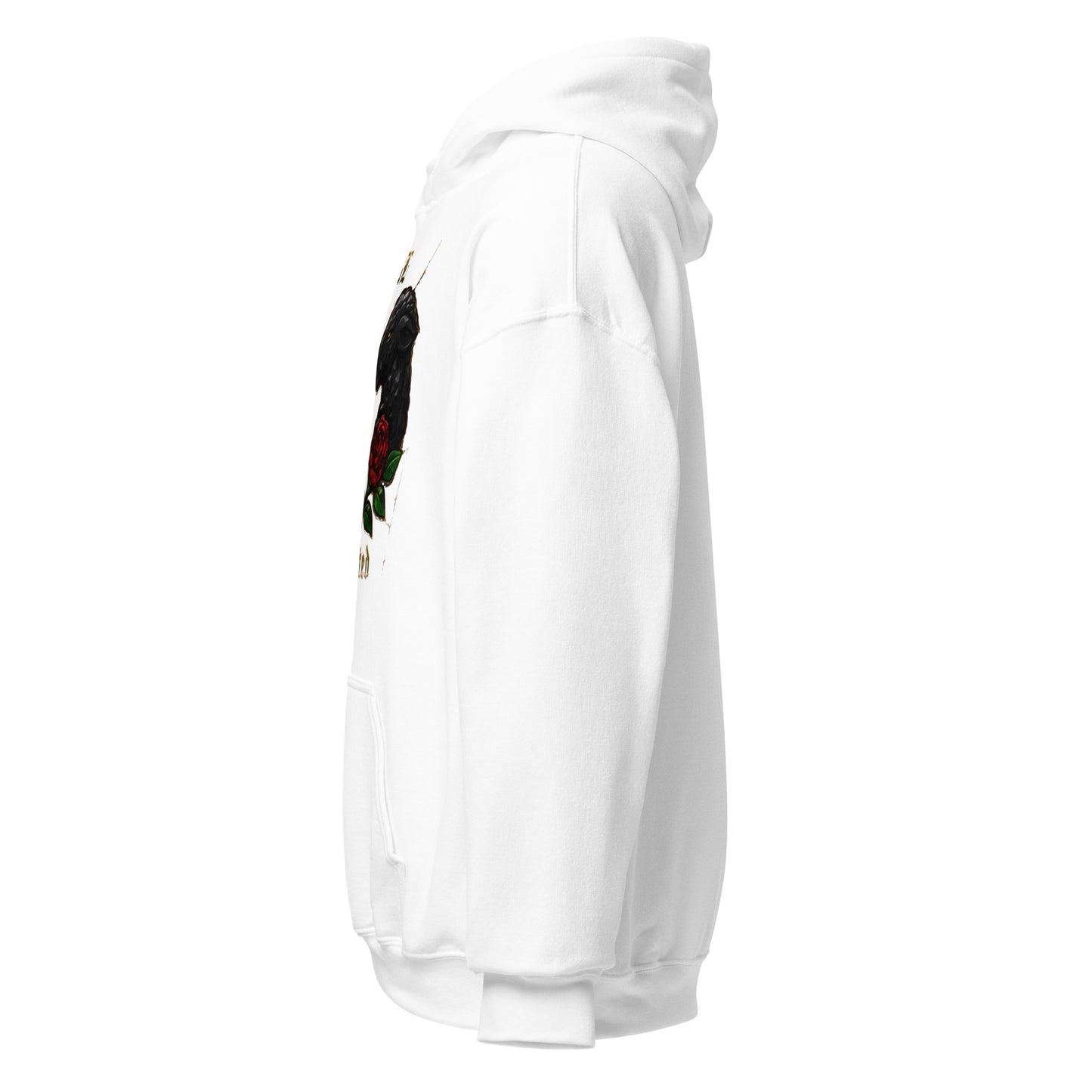 White hoodie with a black stripe on a white background